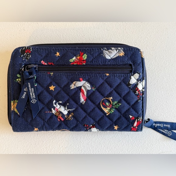 Vera Bradley RFID Turnlock Wallet Holiday Snow Globe Motifs Navy Blue Christmas - Picture 5 of 13